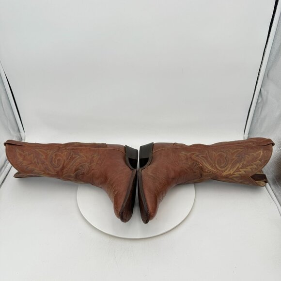 Justin Elmer Men Size 10.5 EEE Brown Embroidered Round Toe Cowboy Western Boot - Picture 7 of 13
